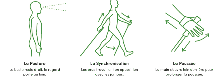Postures de la marche nordique